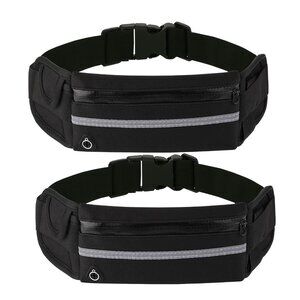 Reflective  Running Fanny Pack with pocket & Holder - 2 Pack(Black)
